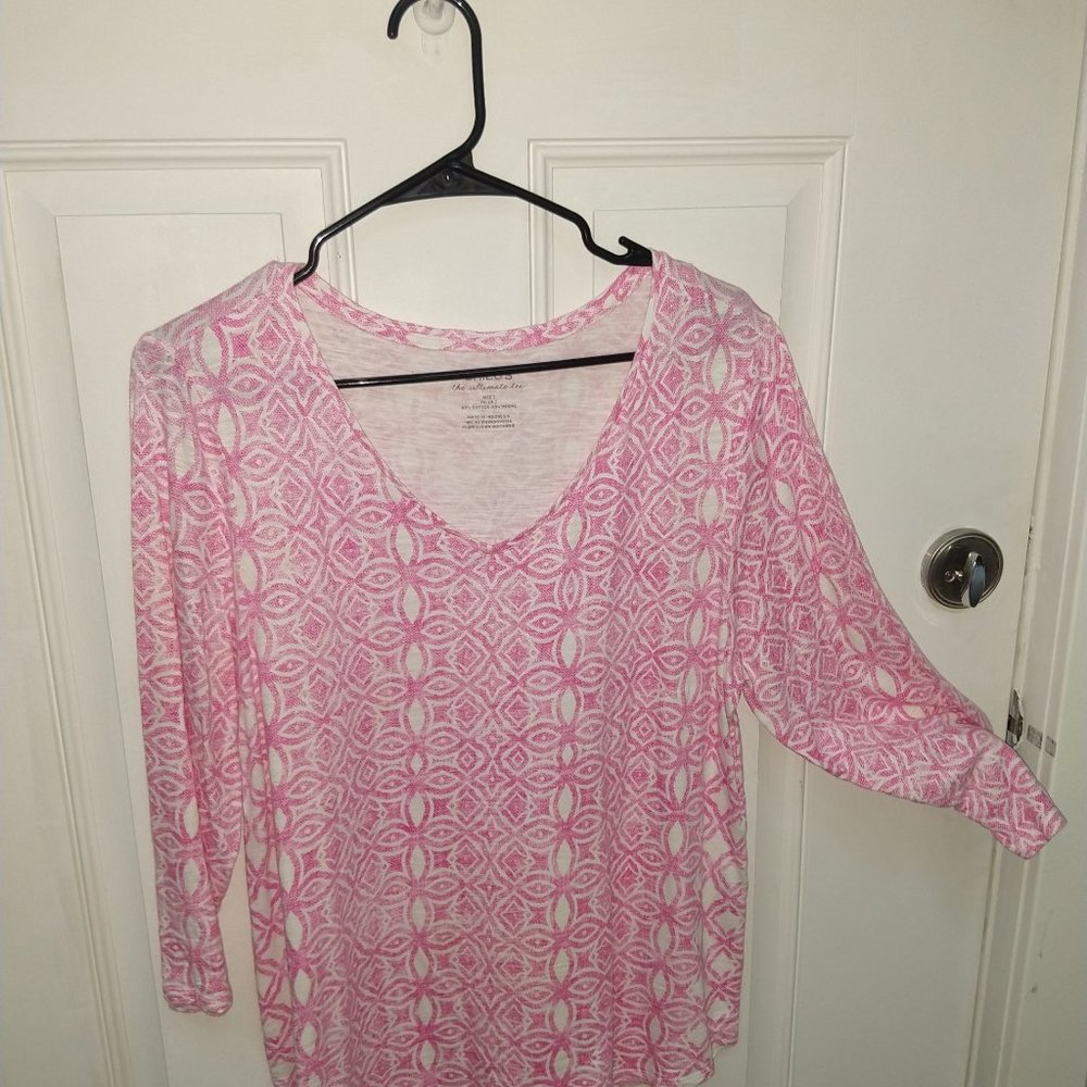 Chico's - The Ultimate Tee  Pink & White Size 2